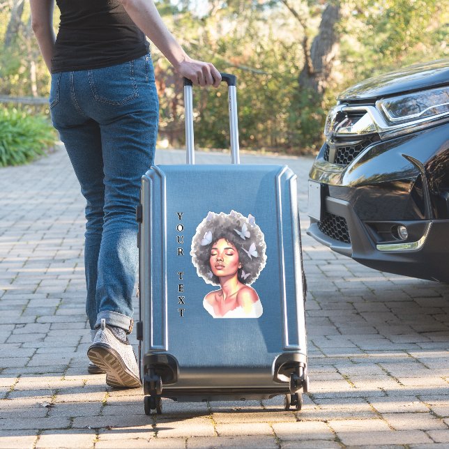 Personalized Afro Beauty Portrait  Water Bottle Sticker (Suitcase Insitu)