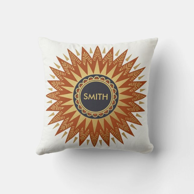 Personalized Afrohemian Geometric Sunburst Pillow (Back)