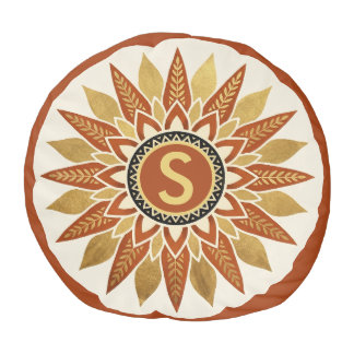 Personalized Afrohemian Gold Sunburst Ottoman Pouf