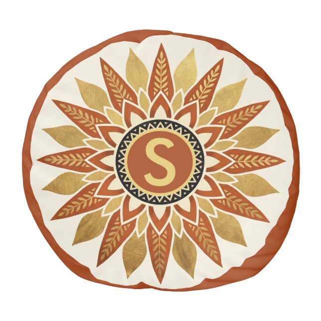 Personalized Afrohemian Gold Sunburst Ottoman Pouf (Top)