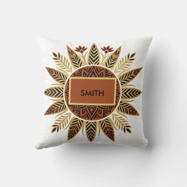 Personalized Afrohemian Sunburst Mandala Pillow (Back)