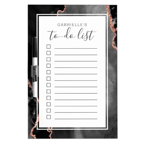 Personalized Agate Black Rose Gold To Do List Dry Erase Board