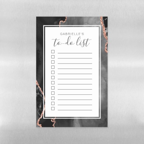 Personalized Agate Black Rose Gold To Do List Magnetic Dry Erase Sheet
