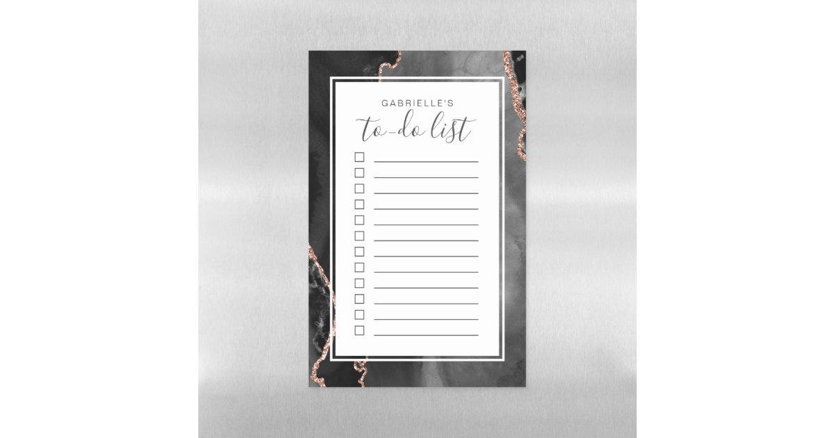 Personalized Agate Black Rose Gold To Do List Magnetic Dry Erase Sheet ...