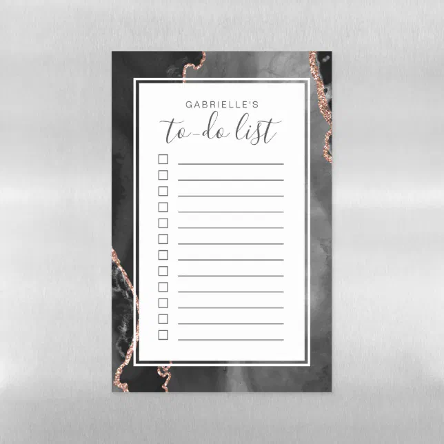 Personalized Agate Black Rose Gold To Do List Magnetic Dry Erase Sheet ...