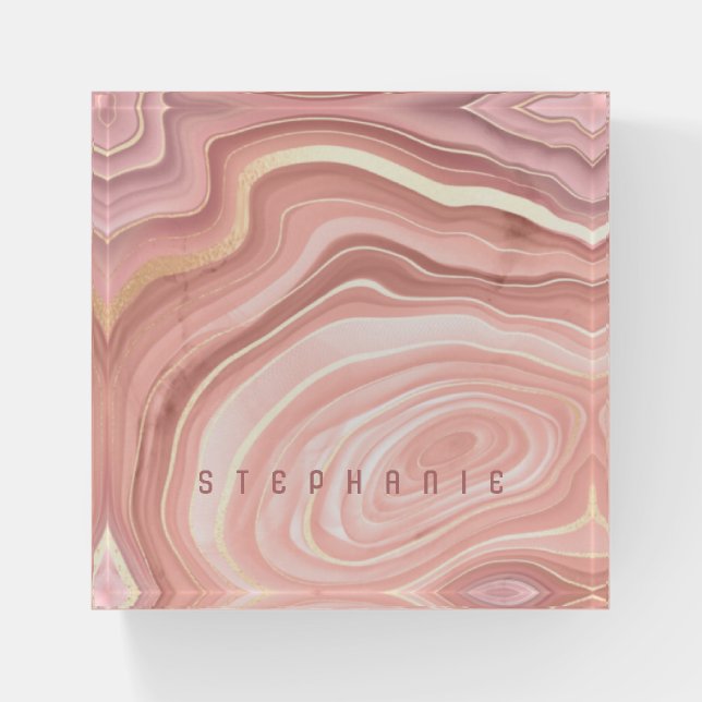Personalized Agate Geode Blush Pink Gold Paperweig Paperweight (Front)