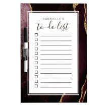 Personalized Agate Geode Burgundy Gold To Do List Dry Erase Board