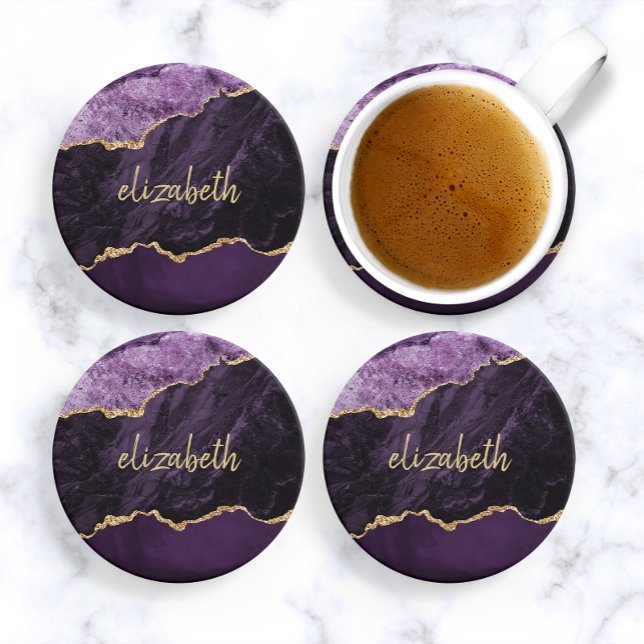 Personalized Agate Geode Purple Gold Sandstone Coaster (Creator Uploaded)