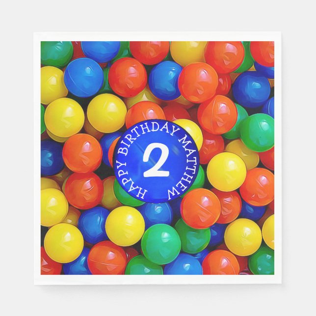 Personalized Age and Name Ball Pit Themed Birthday Napkins (Front)