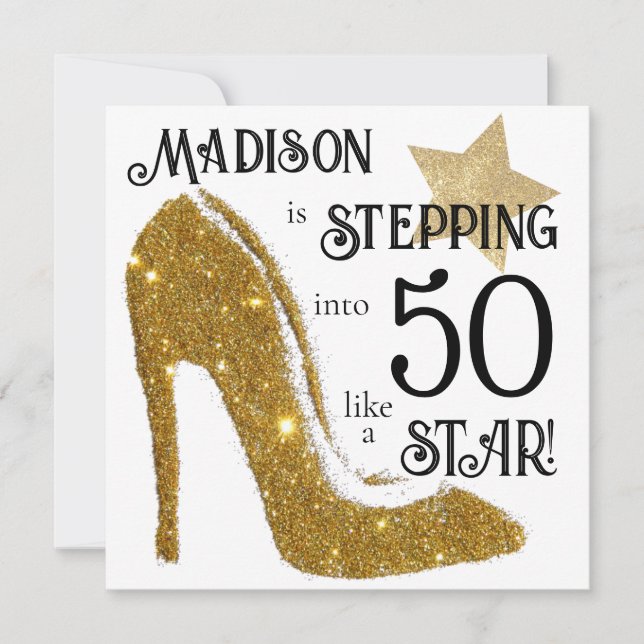 Personalized Age Birthday Invitation Gold Glitter (Front)