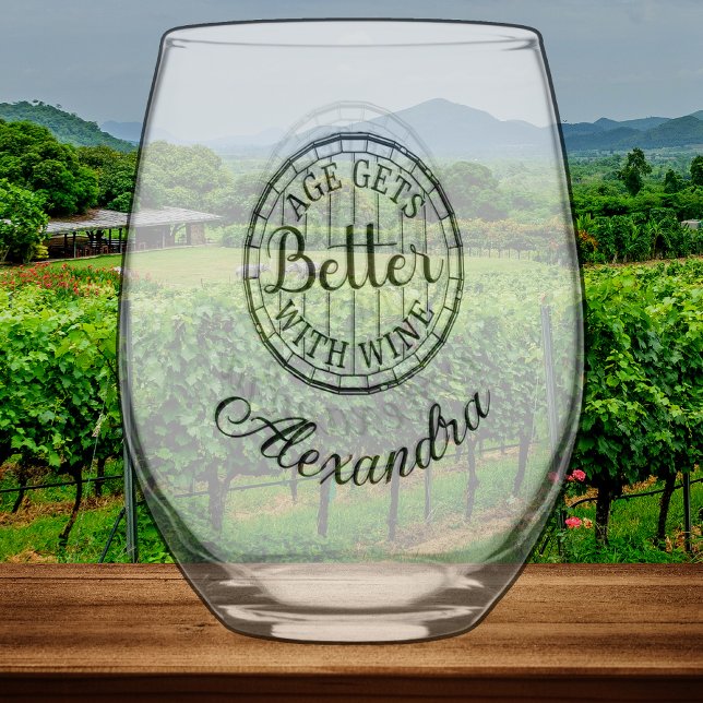 Personalized Age Gets Better With Wine Birthday Stemless Wine Glass (Creator Uploaded)