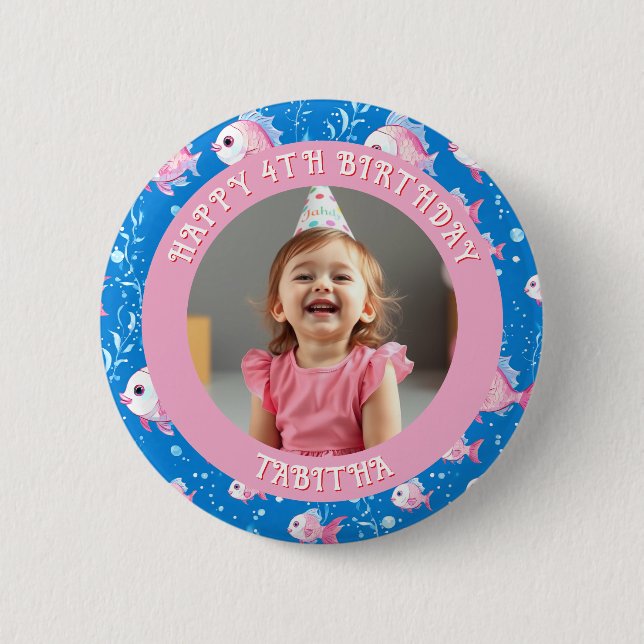 Personalized Age, Name and Photo Birthday  Button (Front)
