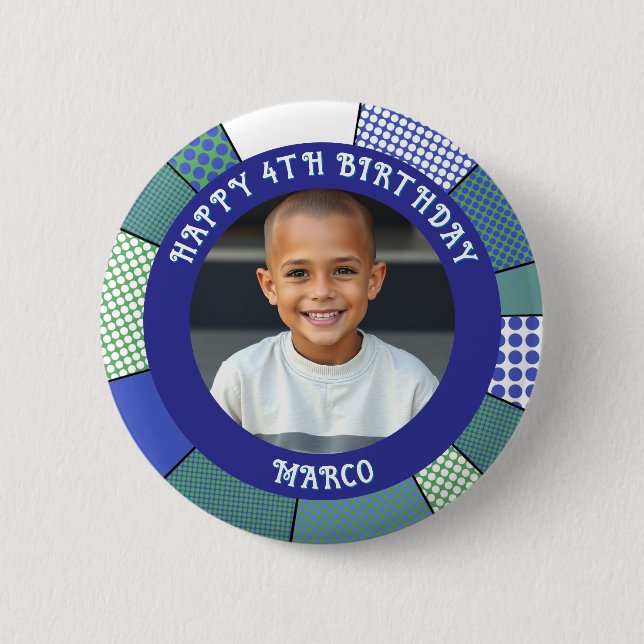 Personalized Age, Name and Photo Birthday  Button (Front)