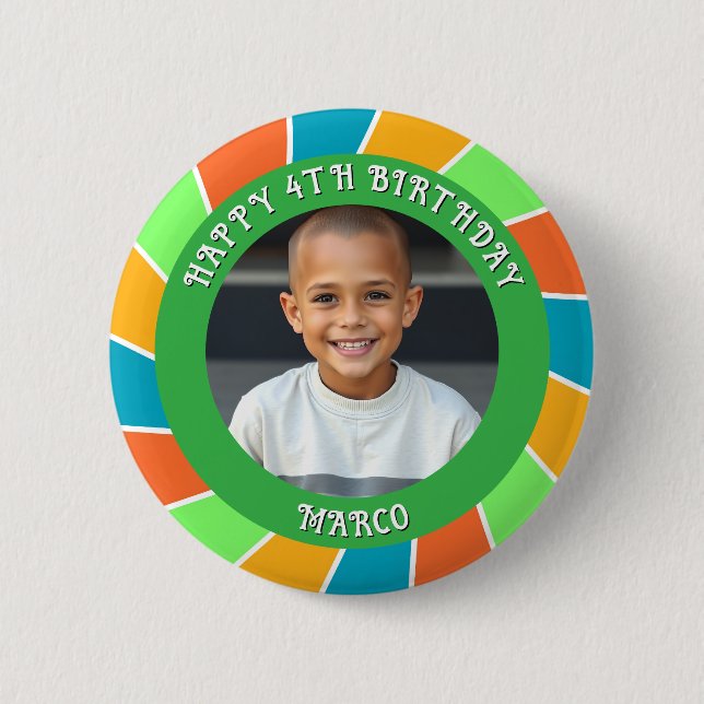 Personalized Age, Name and Photo Birthday  Button (Front)