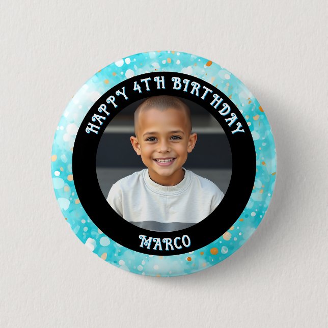 Personalized Age, Name and Photo Birthday  Button (Front)