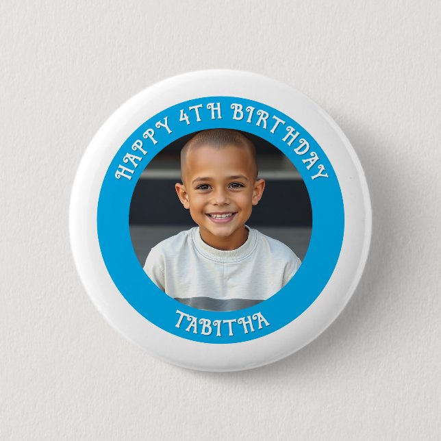 Personalized Age, Name and Photo Birthday  Button (Front)