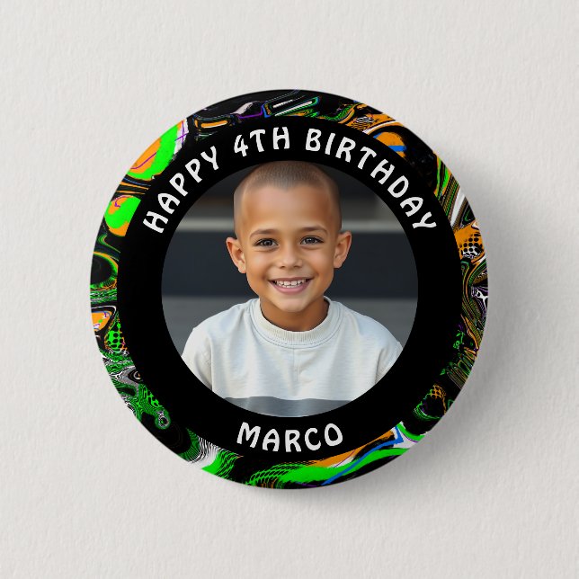Personalized Age, Name and Photo Birthday  Button (Front)