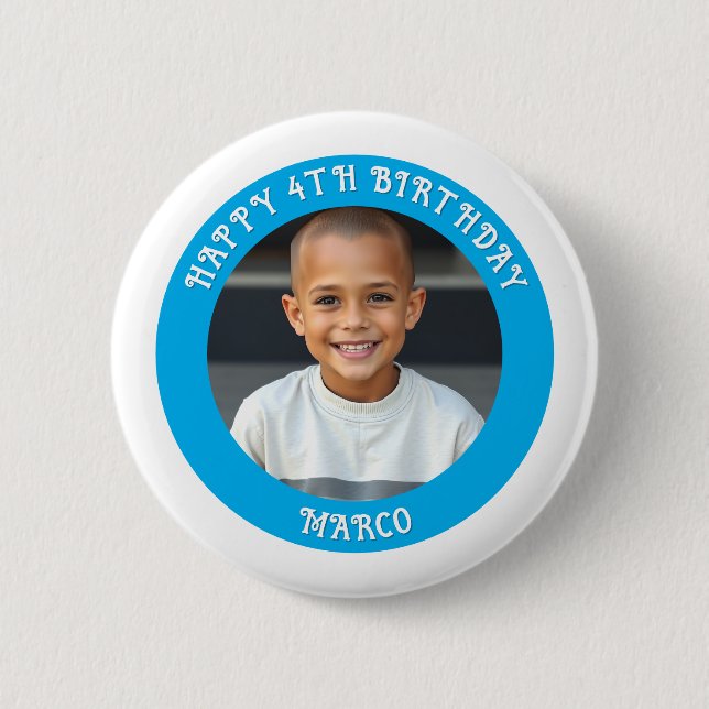 Personalized Age, Name and Photo Birthday  Button (Front)