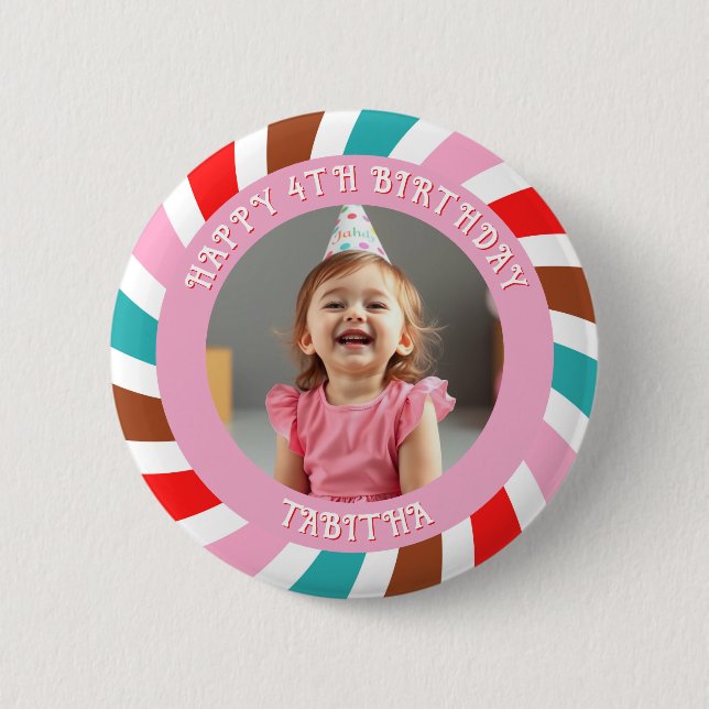 Personalized Age, Name and Photo Birthday  Button (Front)