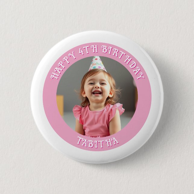 Personalized Age, Name and Photo Birthday  Button (Front)