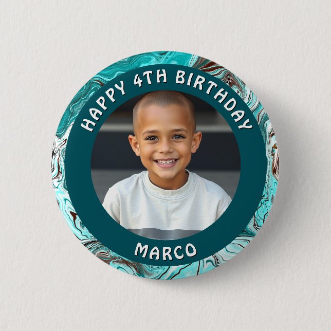 Personalized Age, Name and Photo Birthday  Button (Front)