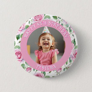 Personalized Age, Name and Photo Birthday Button