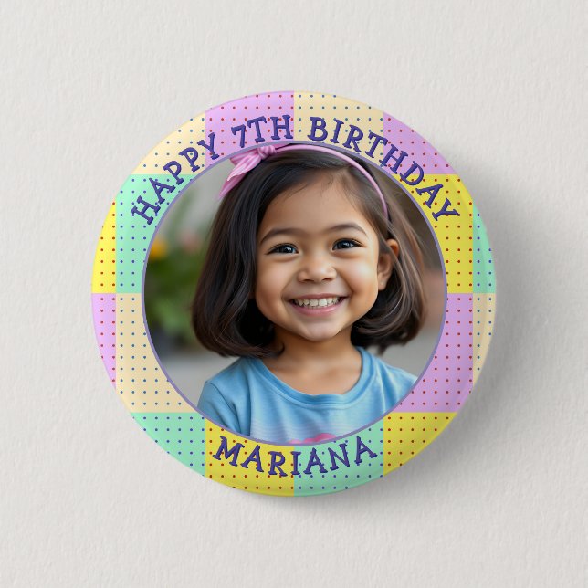 Personalized Age, Name and Photo Birthday  Button (Front)