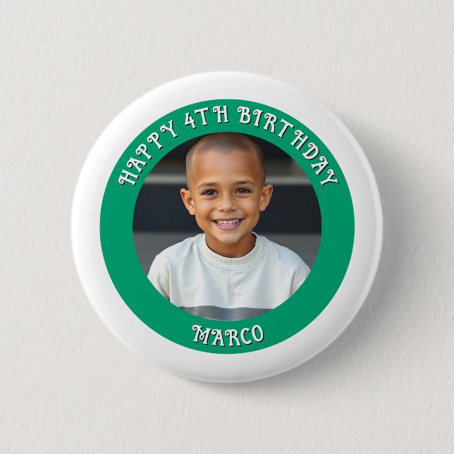 Personalized Age, Name and Photo Birthday  Button (Front)