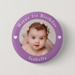 Personalized Age, Name And Photo Birthday Lavender Button<br><div class="desc">Adorable personalized age,  name and photo birthday lavender button.</div>