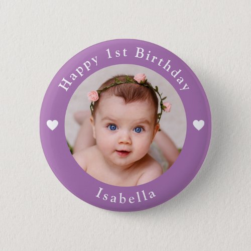 Personalized Age Name And Photo Birthday Lavender Button