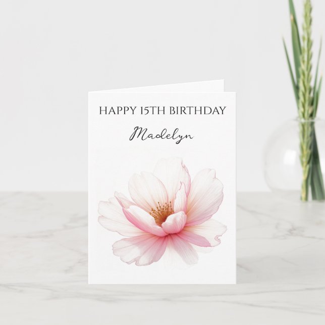 Personalized Age Name Cherry Blossom Birthday Card (Front)