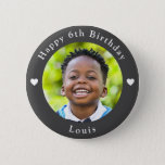 Personalized Age, Photo And Name Birthday Grey Button<br><div class="desc">Adorable personalized age,  photo and name birthday dark grey button.</div>
