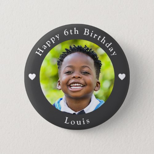 Personalized Age Photo And Name Birthday Grey Button