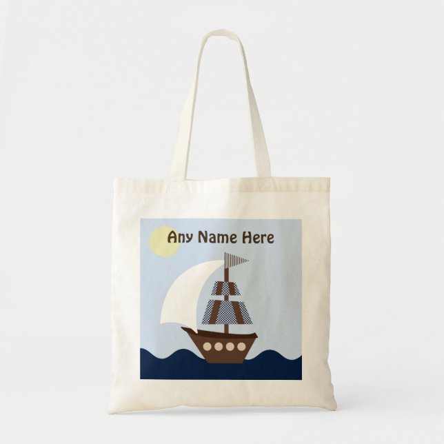 Personalized Ahoy Mate/Nautical/Sailboat Tote Bag (Front)