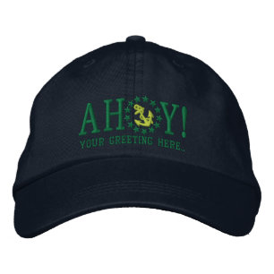 Personalized AHOY! Nautical Greetings Embroidery Embroidered Baseball Hat