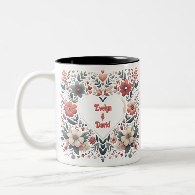 Personalized AI generated Boho Heart Design Two-Tone Coffee Mug (Left)