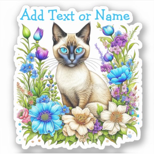 Personalized Ai Watercolor Siamese Cat in Flowers Sticker