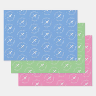 Personalized Airplane Birthday Blue Green Pink Wrapping Paper Sheets