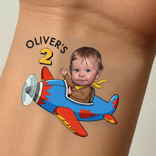 Personalized Airplane Birthday Custom Photo, Name Temporary Tattoos
