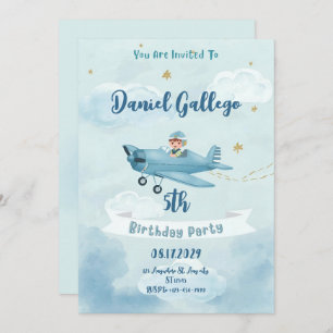 Personalized Airplane Boy Birthday Invitation