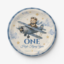 Personalized Airplane First Birthday Paper Plate |