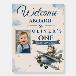 Personalized Airplane First Birthday Welcome Sign 
