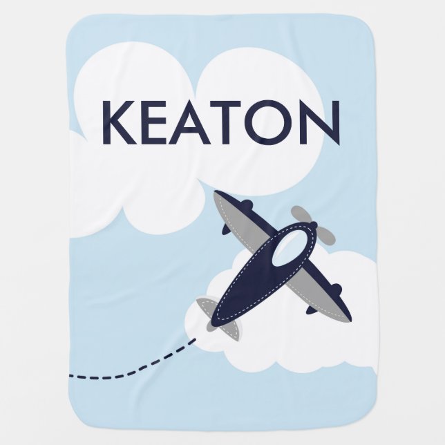 Personalized Airplane Nursery Photo Print Baby Blanket (Front)