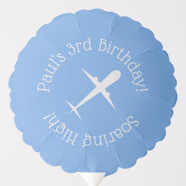 Personalized Airplane on Blue, Soaring High Balloon (Front)