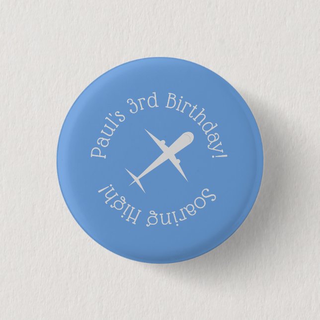 Personalized Airplane on Blue, Soaring High Button (Front)