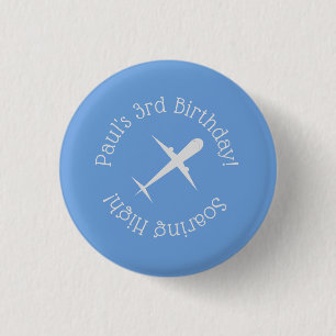 Personalized Airplane on Blue, Soaring High Button