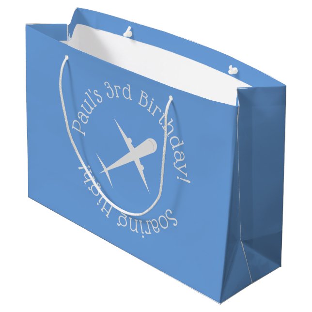 Personalized Airplane on Blue, Soaring High Large Gift Bag (Back Angled)