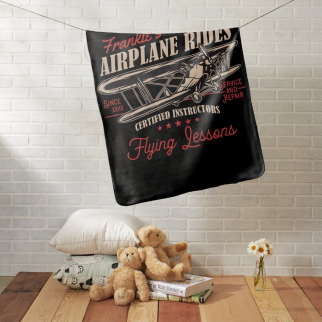 Personalized Airplane Rides Retro Flying Lessons Baby Blanket (In Situ)