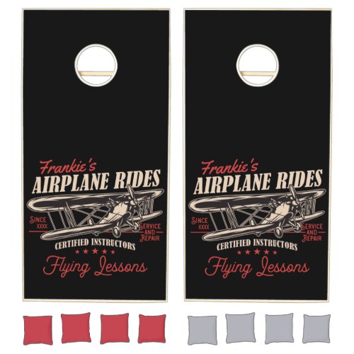 Personalized Airplane Rides Retro Flying Lessons Cornhole Set