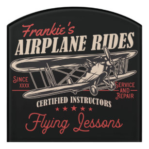 Personalized Airplane Rides Retro Flying Lessons Door Sign